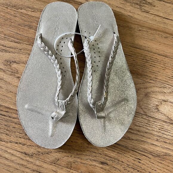 J/SLIDES Shoes - J Slides leather silver flip flops